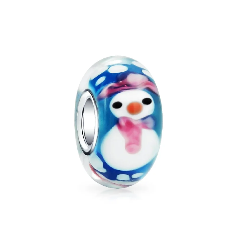 ladies bracelet luxury-Christmas Charm Bead Snowman Murano Glass for European Bracelets