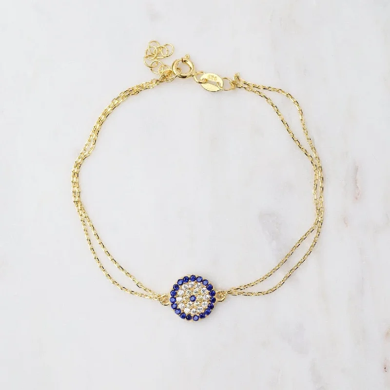 ladies bracelet multi-stone-CZ Evil Eye Bracelet - Gold Plated