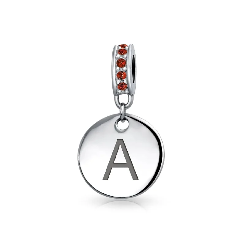 ladies bracelet white gold-Initial Alphabet Bead Charm A-Z Monogram Red Crystal Dangle for European Bracelet