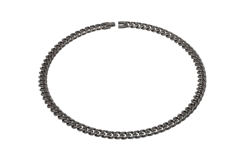 ladies necklace trendy platinum-Blackened Stainless Steel Curb Chain Necklace