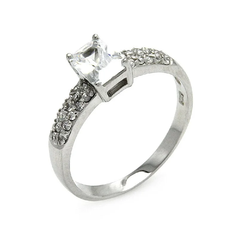 Ladies rings affordable price range-Silver 925 Rhodium Plated Rectangular CZ Ring - STR00255