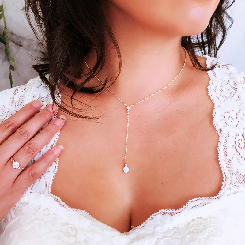 ladies necklace adjustable-Aolani Lariat • CZ + Opal Necklace