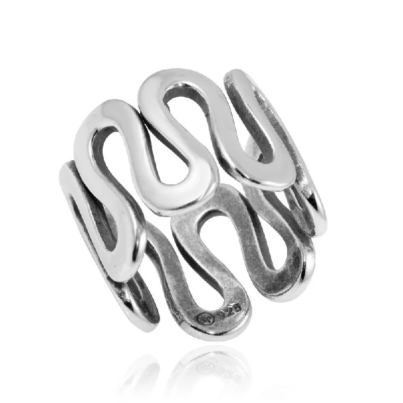 Ladies rings arrow pattern rings-High Polished 925 Sterling Silver Wavy Eternity Ring - CR00744