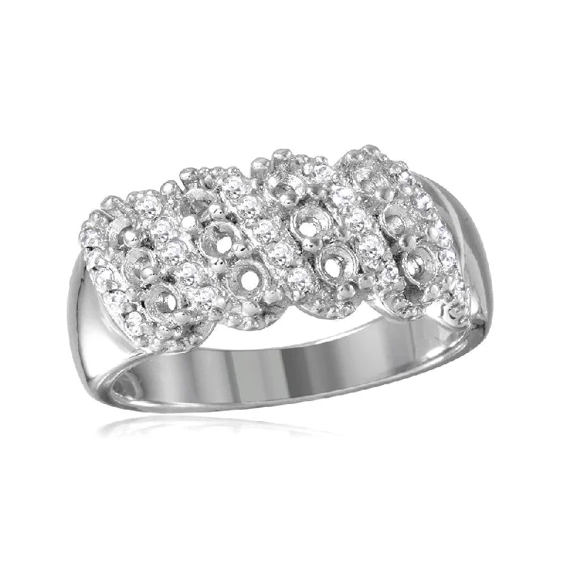 Ladies rings pop art rings-Silver 925 Rhodium Plated Multi Row Mounting Ring with CZ - BGR00496