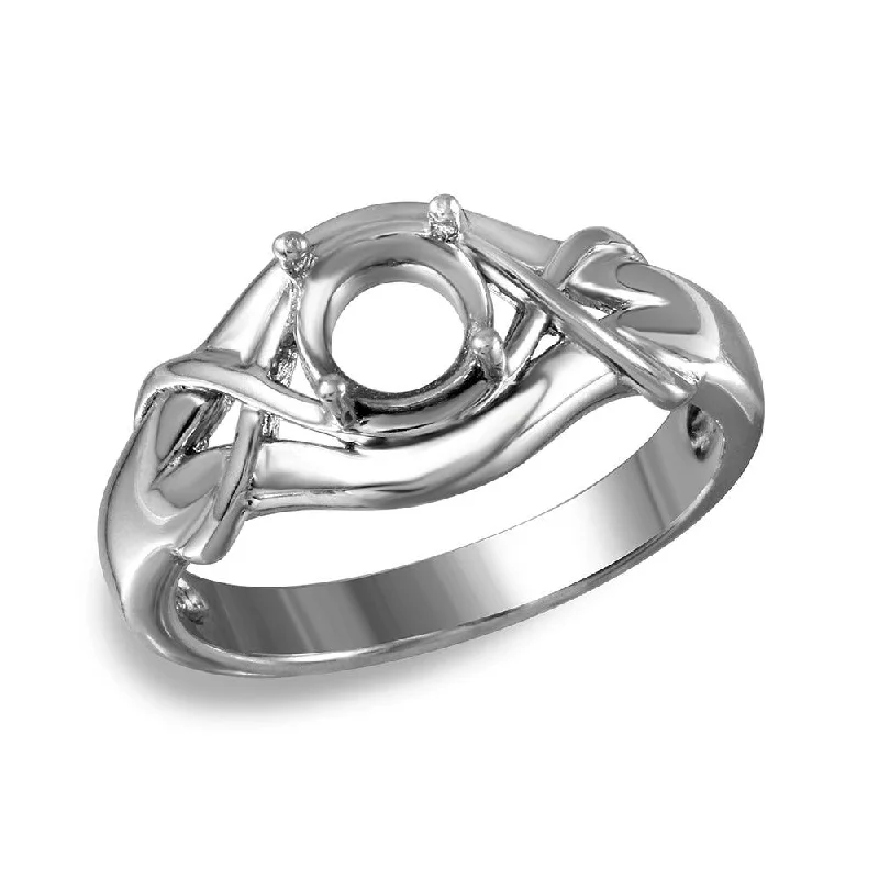 Ladies rings secure fit designs-Silver 925 Rhodium Plated Tied Up Design Single Stone Mounting Ring - BGR00486