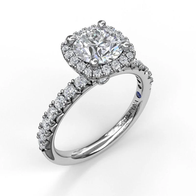 Ladies engagement rings twisted solitaires-Classic Diamond Halo Engagement Ring with a Gorgeous Side Profile