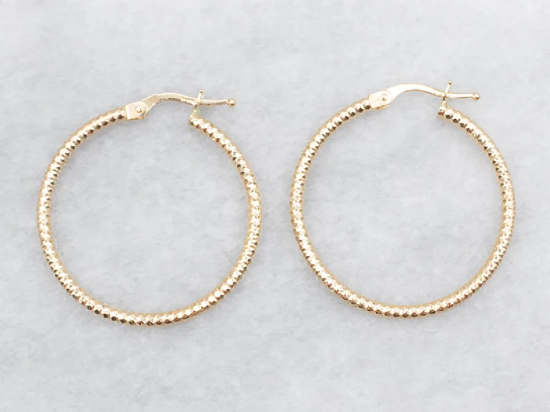 Ladies earrings baroque inspired designs-Faceted Gold Tube Hoop Earrings