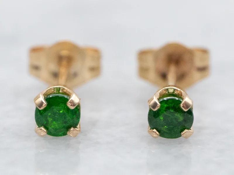 Ladies earrings travel-friendly designs-Yellow Gold Green Garnet Stud Earrings