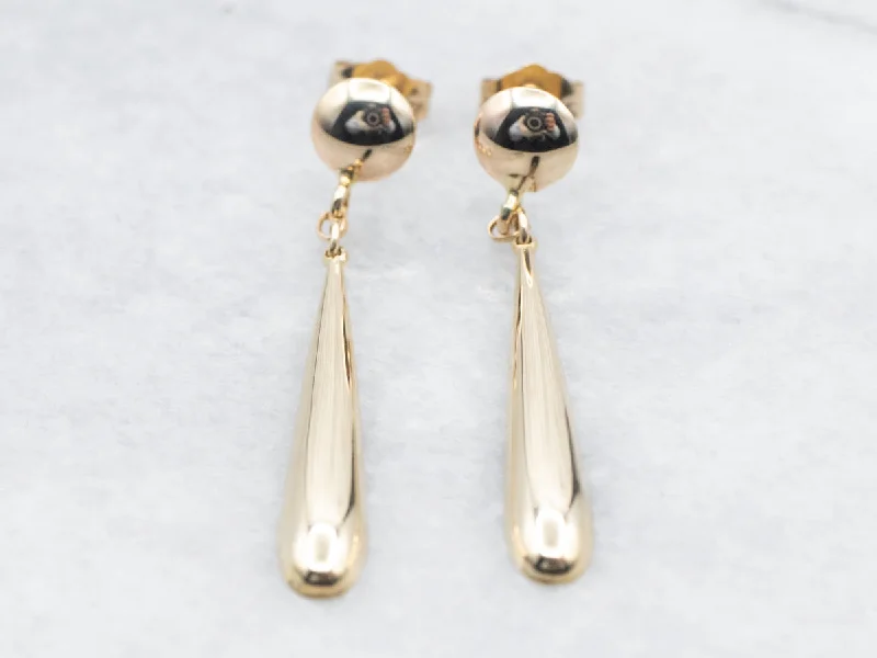 Ladies earrings spring fashion designs-Yellow Gold Teardrop Shaped Drop Earrings with Round Stud