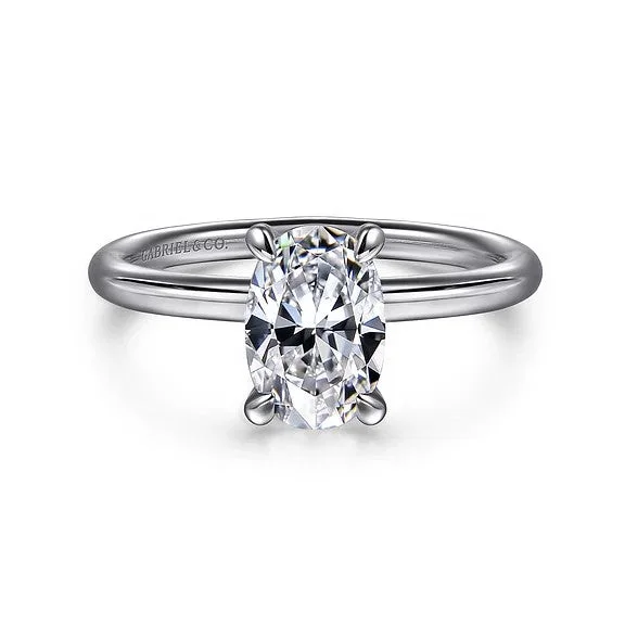 Ladies engagement rings raw gemstone cuts-Tiana - 14K White Gold Oval Solitaire Diamond Engagement Ring (Setting Only)