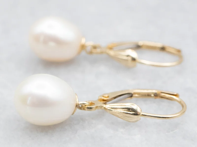 Ladies earrings enamel detail designs-Freshwater Pearl Drop Earrings