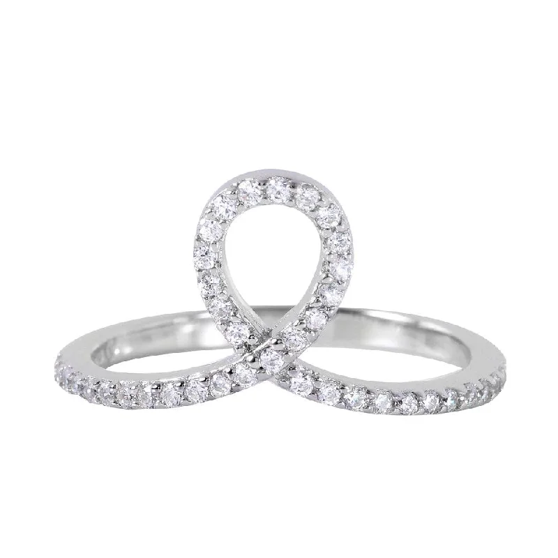 Ladies rings generational gift picks-Silver 925 Rhodium Plated Clear Pave Set CZ Loop Ring - BGR00947