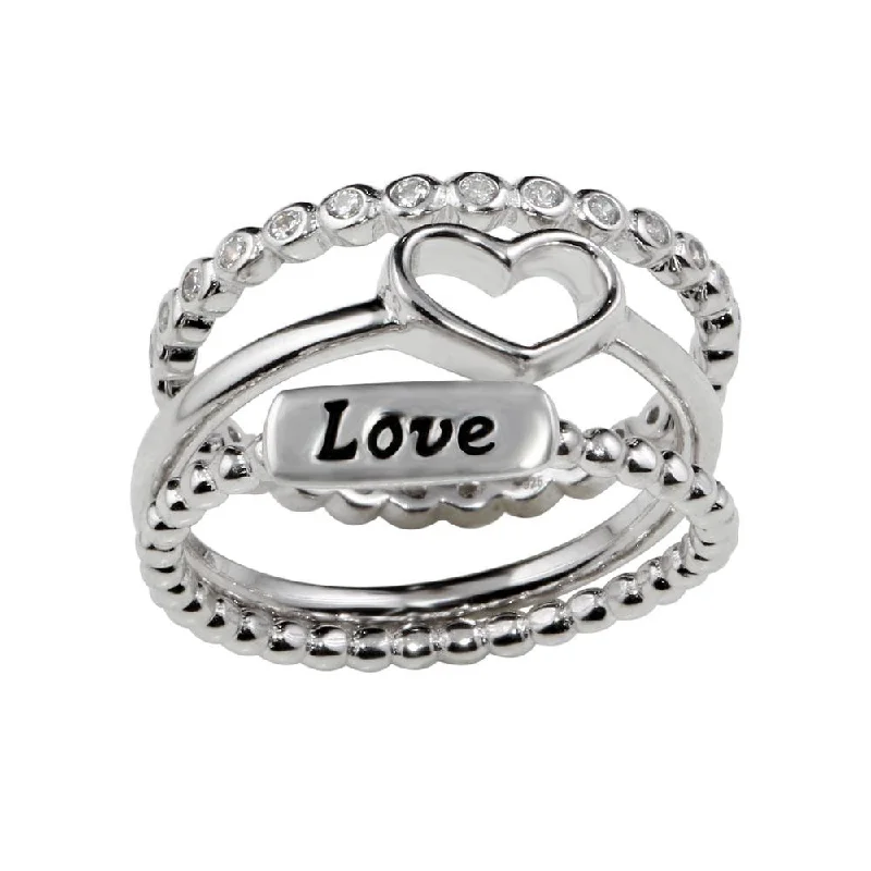 Ladies rings black diamond rings-Rhodium Plated 925 Sterling Silver Stackable Love Rings - STR01060