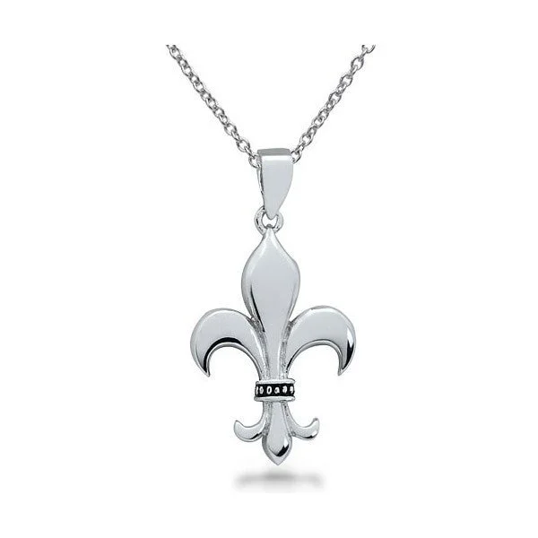 ladies necklace lab-grown rose gold-Fleur De Lis Necklace Sterling Silver