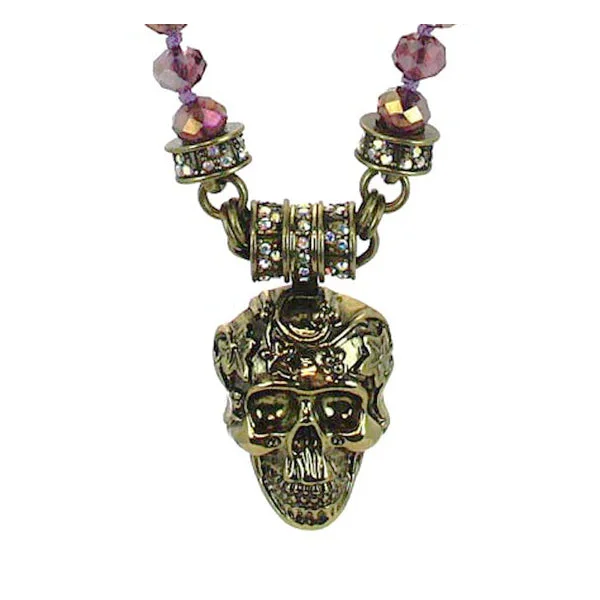 ladies necklace summer gold-Kirks Folly Skull & Amethyst Necklace