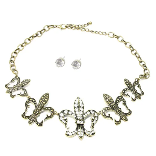 ladies necklace under 50-Fleur De Lis Necklace & Earrings