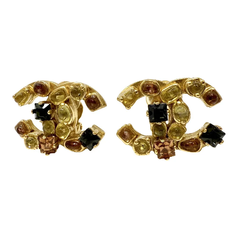 Ladies earrings uniform size styles-Chanel 2001 Vintage Interlocking CC Clip-on Earrings with Multi-colored Crystals