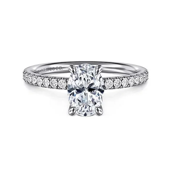 Ladies engagement rings three-stone diamond-Twain - 14K White Gold Oval Diamond Engagement Ring (Setting Only)