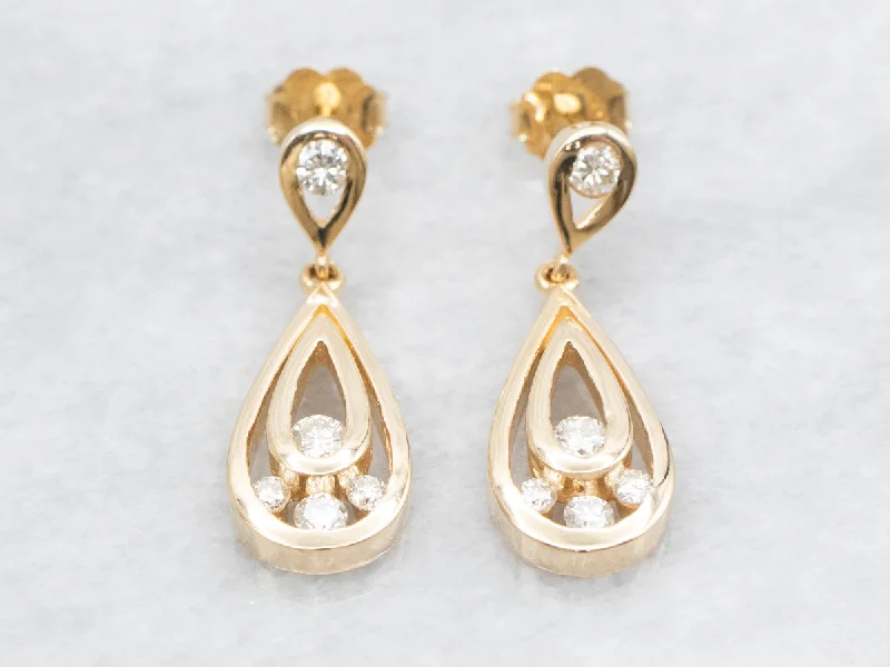 Ladies earrings love token earrings-Teardrop Shaped Diamond Drop Earrings