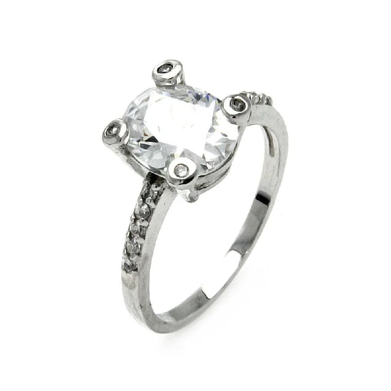 Ladies rings understated elegance styles-Silver 925 Rhodium Plated Oval CZ Center Ring - STR00262