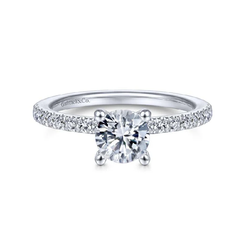 Ladies engagement rings lab-grown solitaires-Ulani - 14K White Gold Round Diamond Engagement Ring(Setting Only)