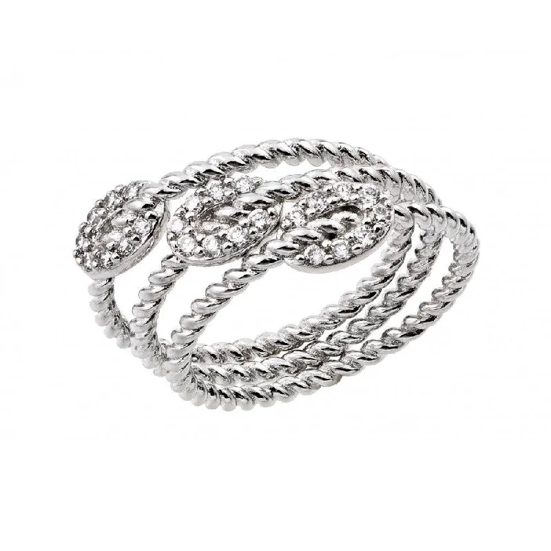 Ladies rings layered look designs-Silver 925 Rhodium Plated Rope Oval Ring - BGR00919