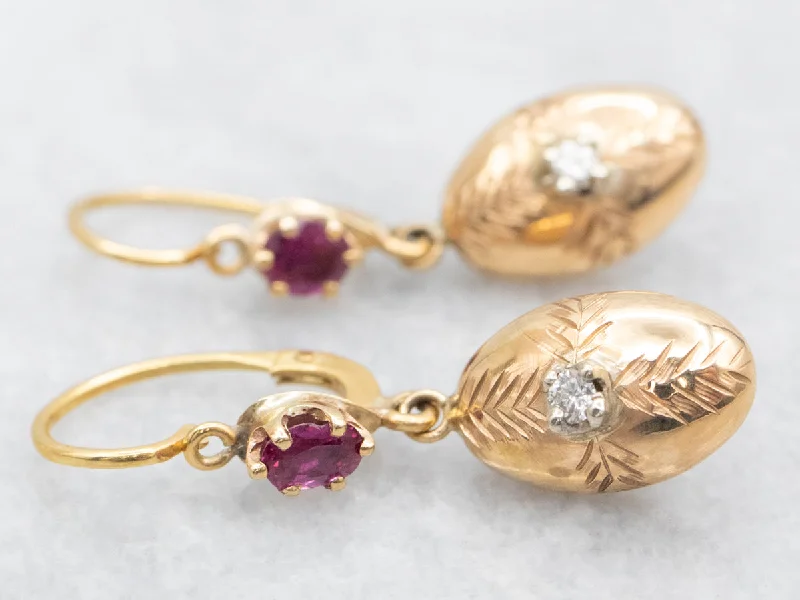 Ladies earrings Thai intricate styles-Rose Gold Diamond and Ruby Earrings