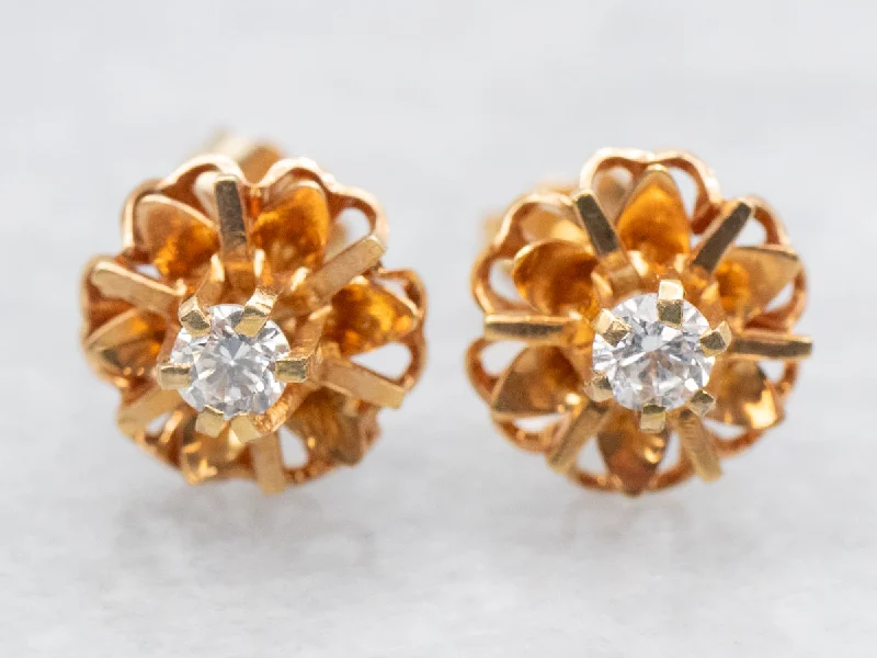 Ladies earrings oxidized finish styles-Gold Buttercup Diamond Stud Earrings