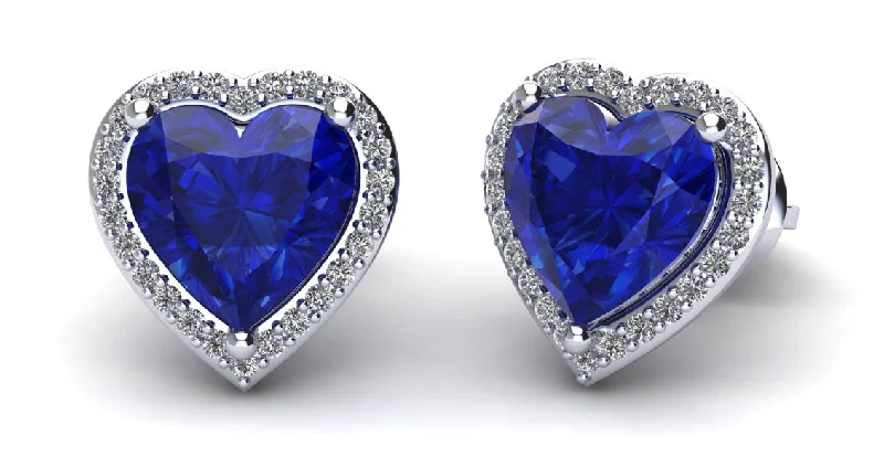 Ladies earrings double halo styles-Heart Gemstone & Diamond Halo Stud Earrings