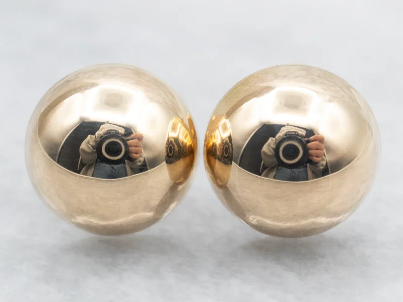 Ladies earrings ombre effect designs-Yellow Gold Hollow Dome Stud Earrings