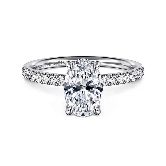 Ladies engagement rings winter diamond styles-Twain - 14K White Gold Oval Diamond Engagement Ring (Setting Only)