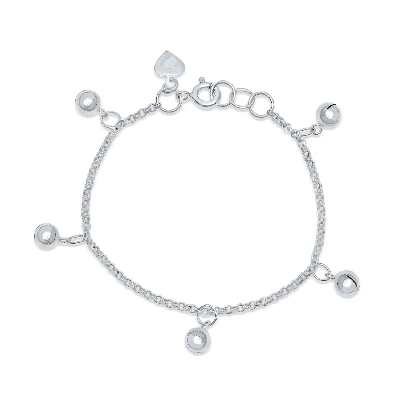 ladies bracelet dainty white gold-Girls Jingle Bells Bracelet Small Wrists 6 Inch .925Sterling Silver