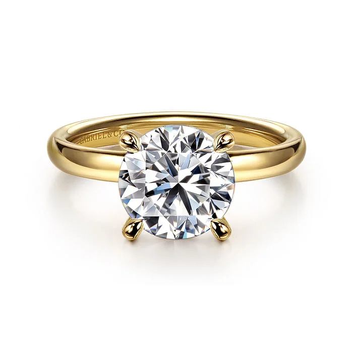 Ladies engagement rings lab-grown halo styles-Unite - 14K Yellow Gold Round Solitaire Diamond Engagement Ring (Setting Only)