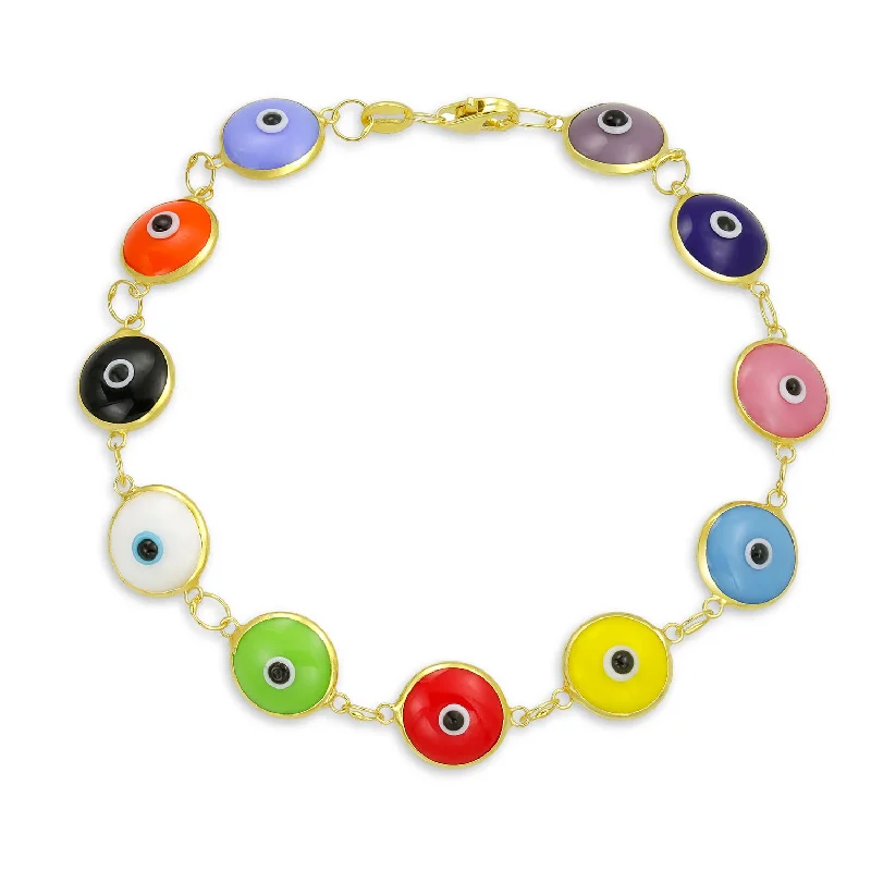 ladies bracelet 1970s style-Protection Good Luck Amulet Strand Bracelet with Multicolor Evil Eye Beads 7-7.5 Inch