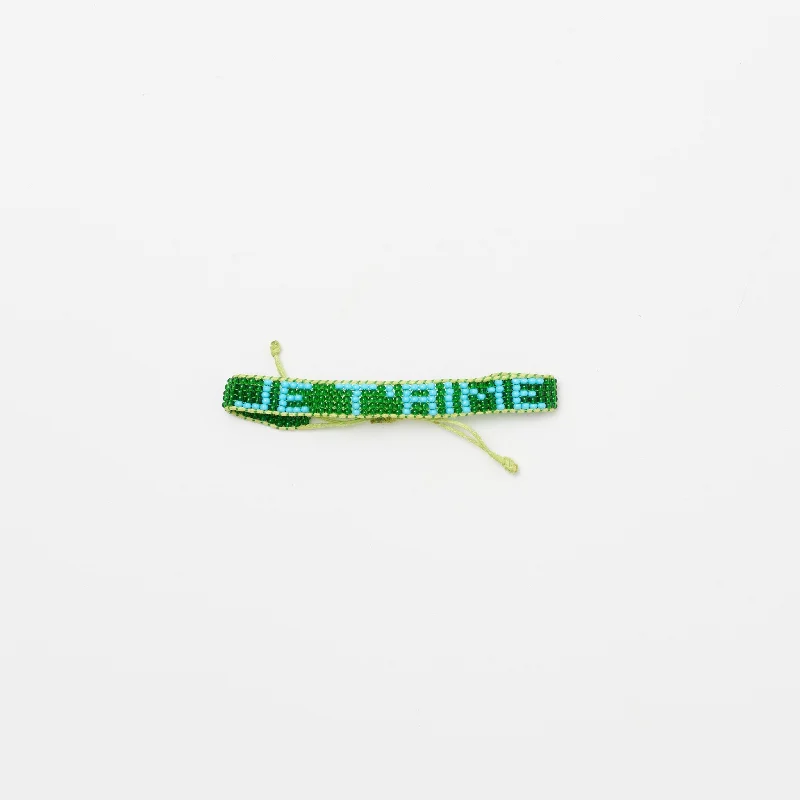 ladies bracelet premium gold-Woven JE T'AIME Bracelet - Green/Turquoise