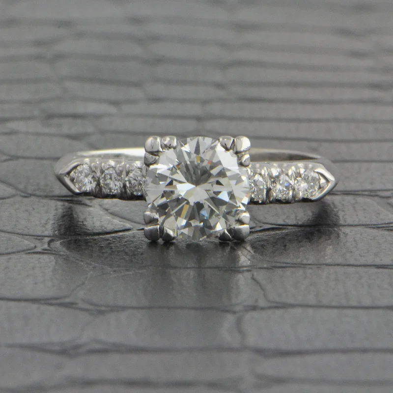 Ladies engagement rings vintage gemstone cuts-Vintage 1950s 1.43 ct. Transitional Cut Diamond Engagement Ring in Platinum