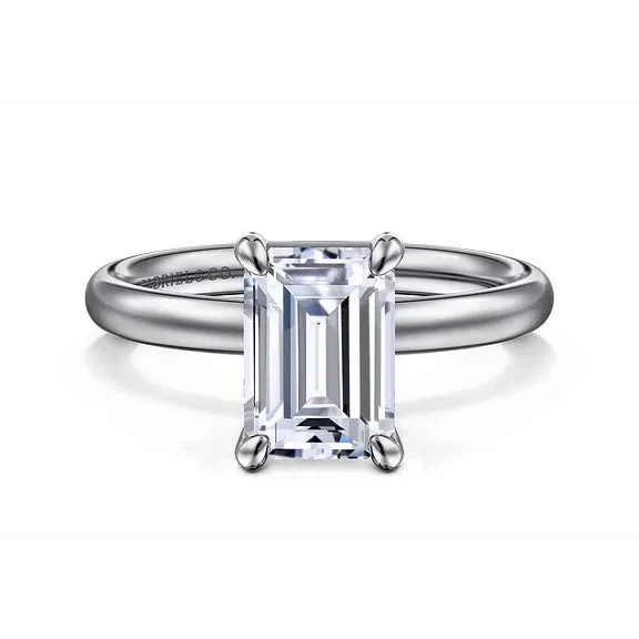 Ladies engagement rings viral designs-Unite - 14K White Gold Emerald Cut Solitaire Diamond Engagement Ring (Setting Only)