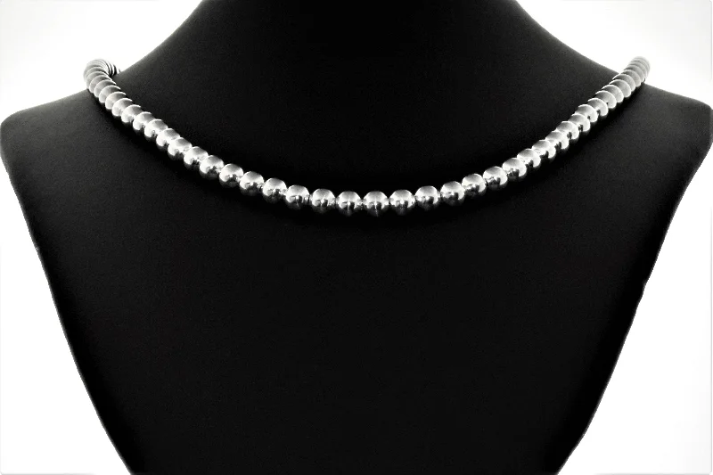 ladies necklace hypoallergenic silver-Sterling Silver 6mm Bead Necklaces