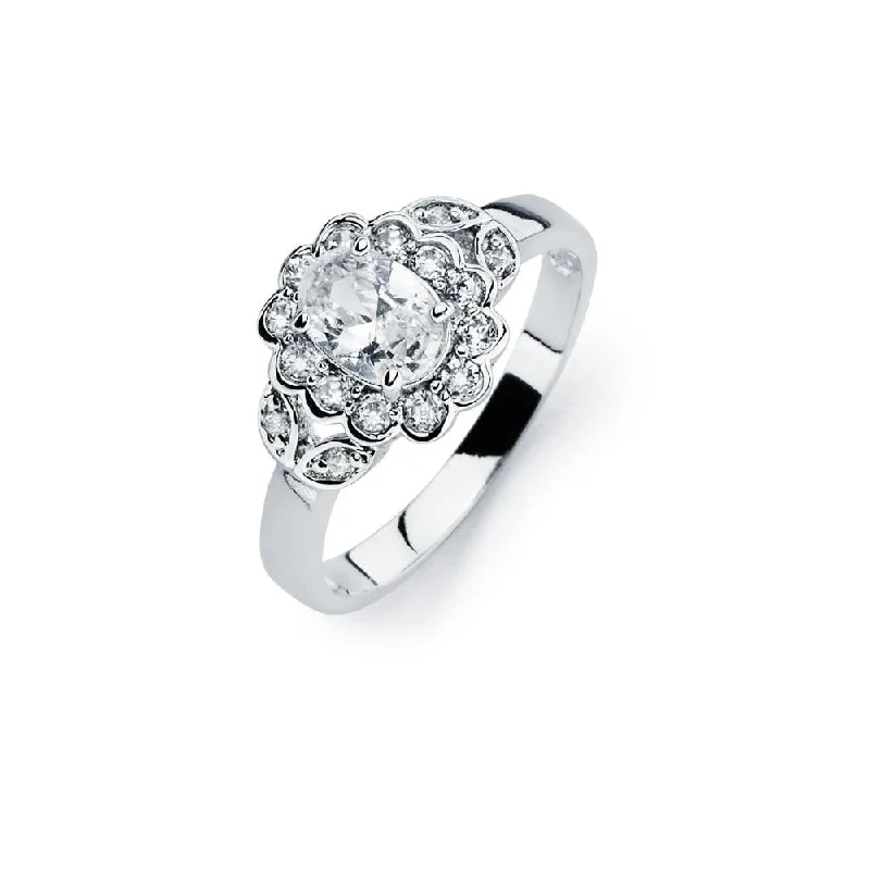 Ladies rings budget-friendly finds-Silver 925 Rhodium Plated Clear Cluster CZ Flower Ring - BGR00730