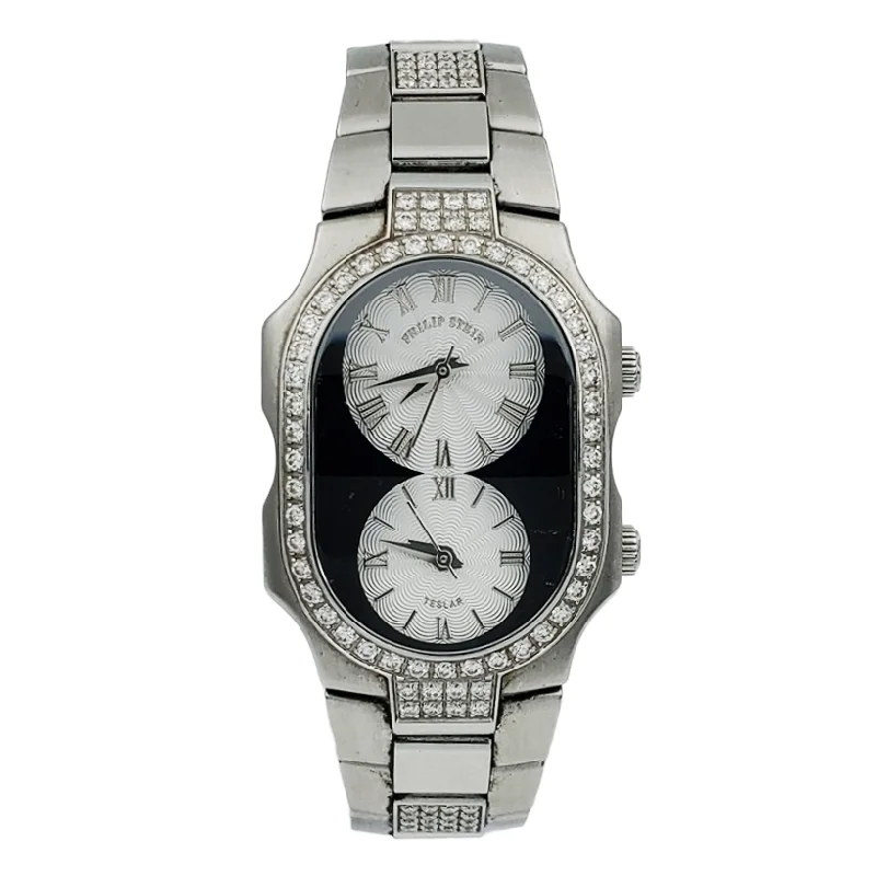 ladies bracelet party-Ladies Philip Stein Teslar Stainless Steel Wristwatch with Diamond Bracelet, Silver Dial & Diamond Bezel. (Pre-Owned)