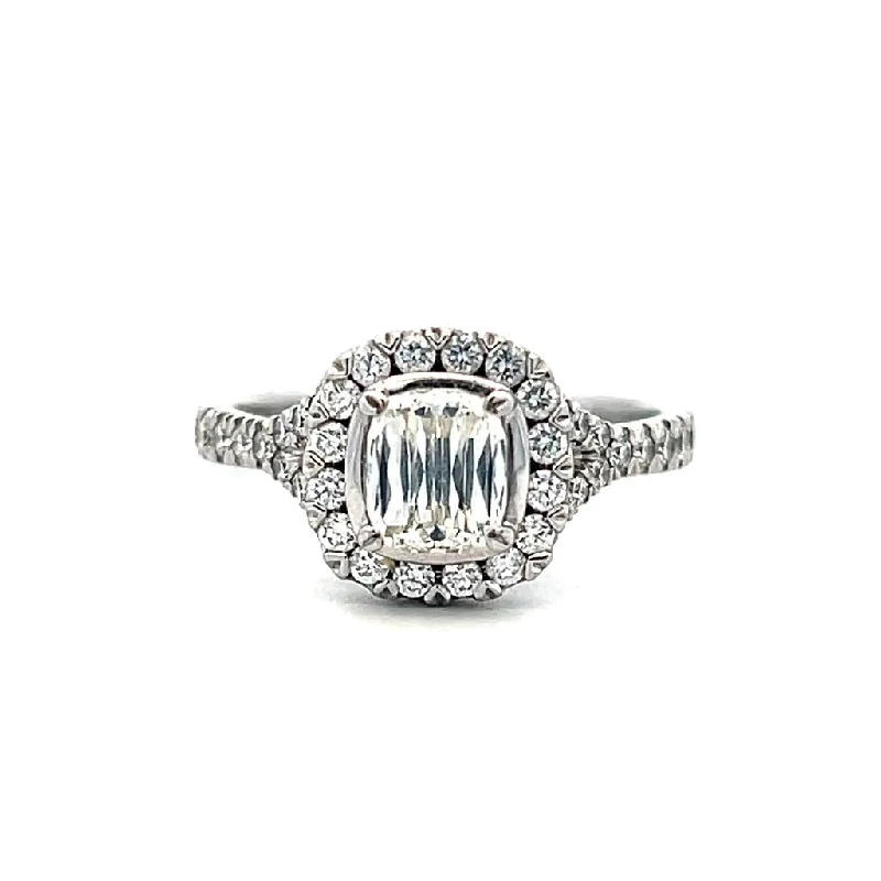 Ladies engagement rings celebrity diamonds-Estate 18K White Gold 1.13ct Cushion Diamond Halo Engagement Ring