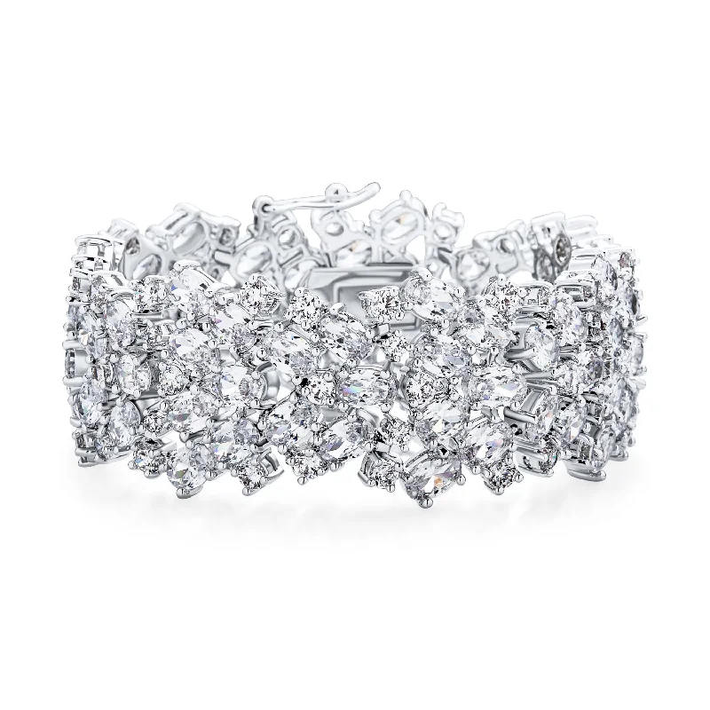 ladies bracelet trendy-Elegant CZ Wide Statement Bracelet for Prom Wedding or Bridal Occasions