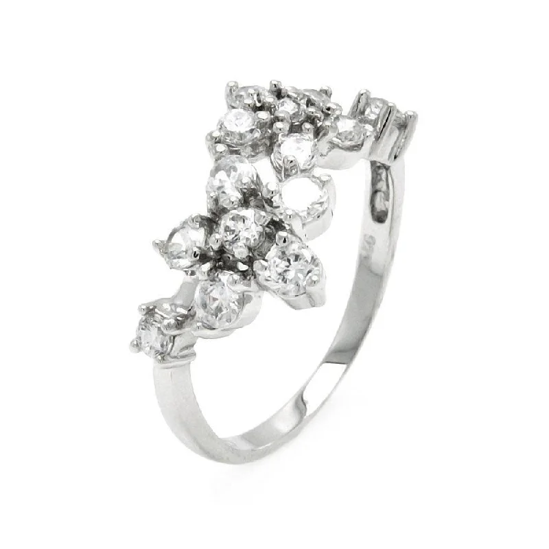 Ladies rings tribal pattern rings-Silver 925 Rhodium Plated Clear CZ Flower Ring - BGR00440