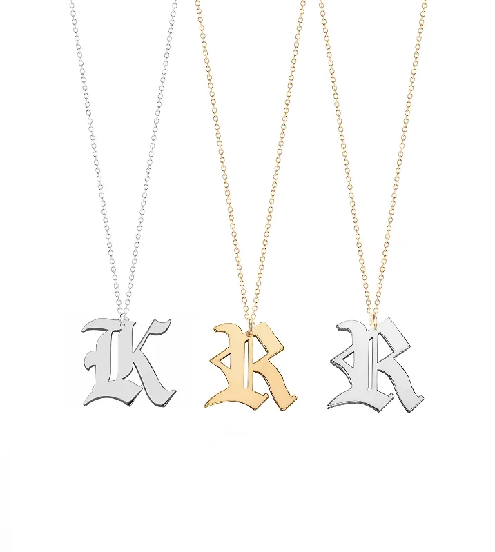 ladies necklace floral rose gold-Noah Gothic Initial Necklace