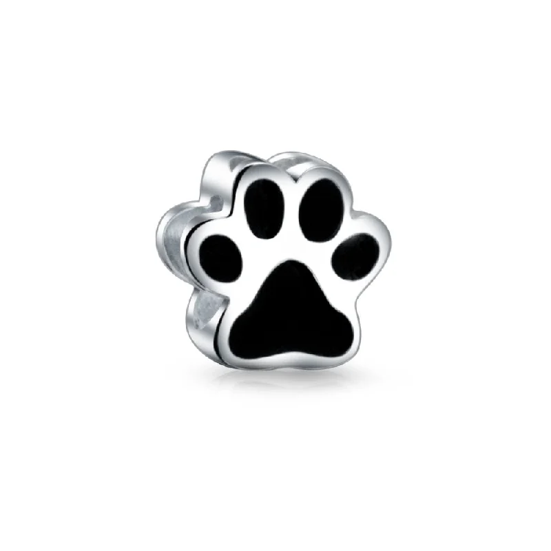 ladies bracelet with stones-Black Paw Print Charm Bead for Pet Lovers - Fits European Bracelet