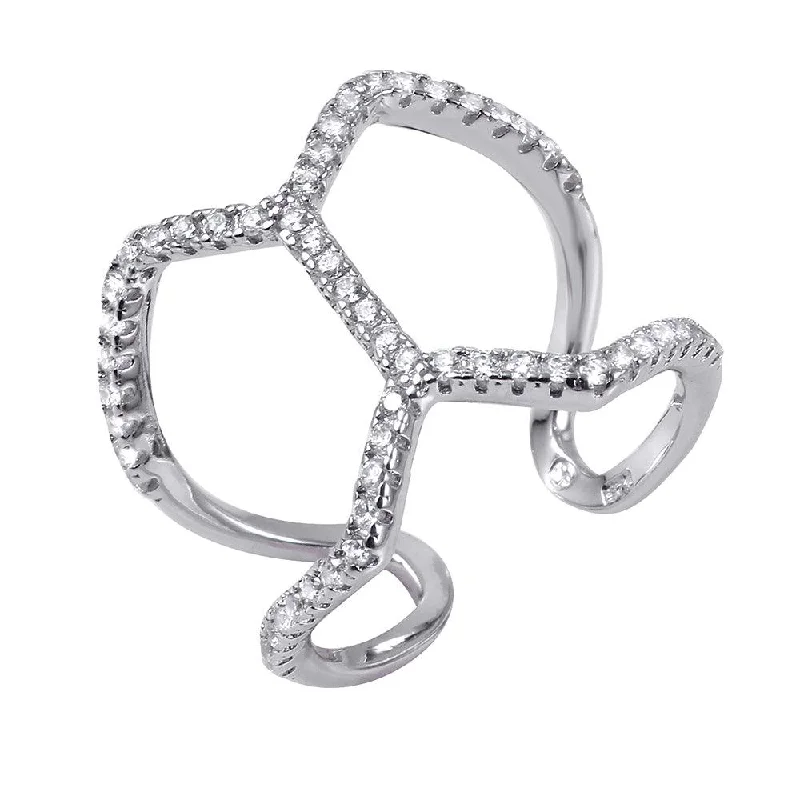 Ladies rings wedding accessory pieces-Silver 925 Rhodium Plated Open Connected CZ Ring - BGR00971