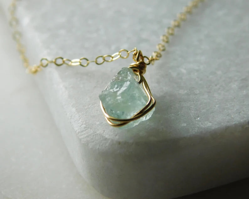 ladies necklace moonstone-Raw Aquamarine Necklace | March Birthstone