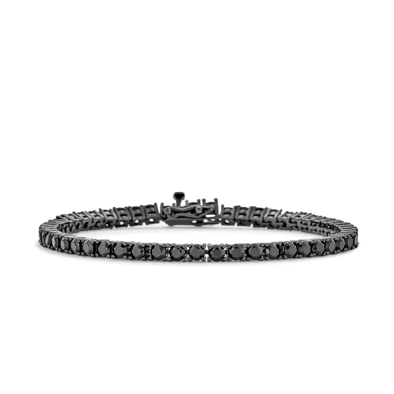 ladies bracelet lab-grown rose gold-Traditional Bridal Jewelry 10 CT CZ Round Solitaire Tennis Bracelet Black Silver 7"