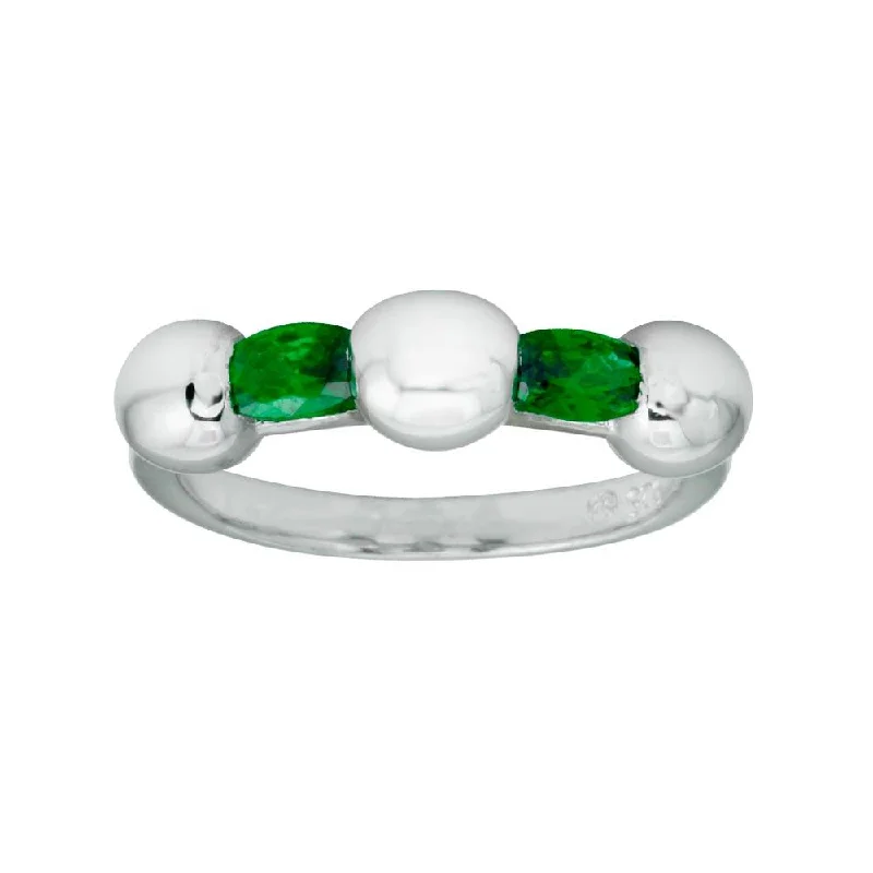 Ladies rings sentimental keepsake value-Rhodium Plated 925 Sterling Silver Green Stone CZ Ring - BGR01308GRN