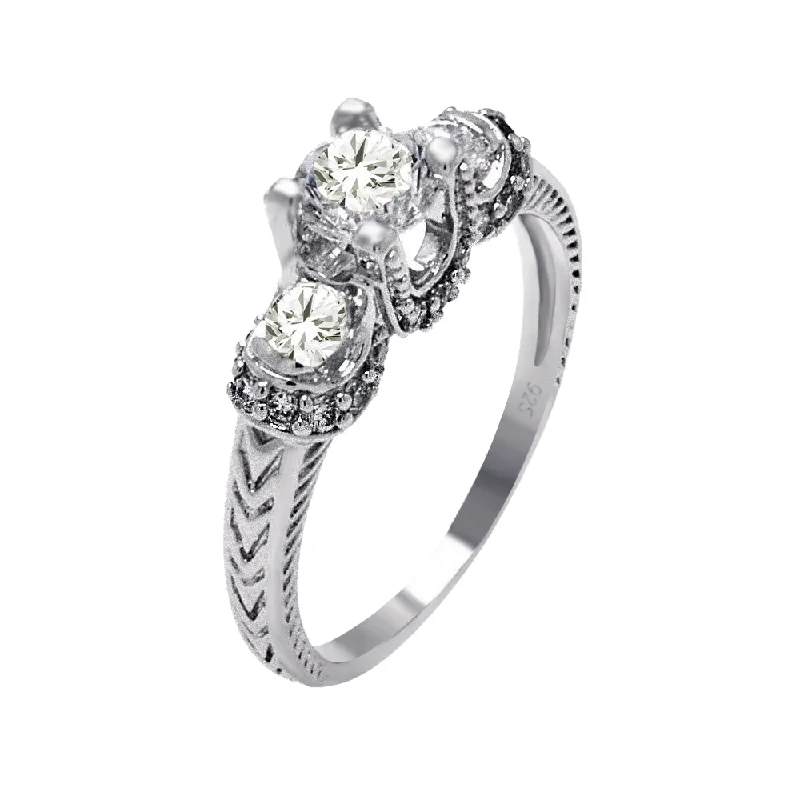 Ladies rings timeless craft styles-Silver 925 Rhodium Plated Clear CZ Past Present Future Bridal Ring - BGR00376